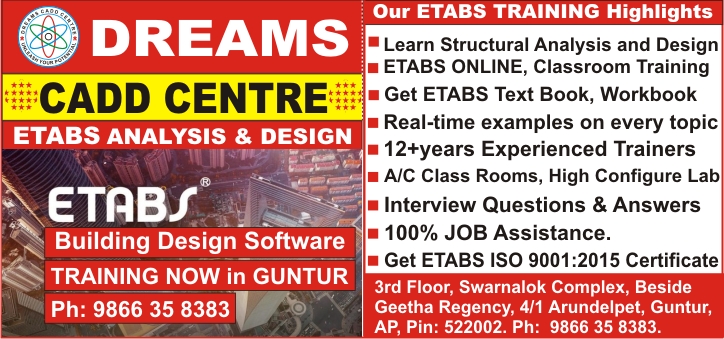 Etabs Course in Guntur, Etabs Training in Guntur, Etabs Software Training Institutes near Guntur