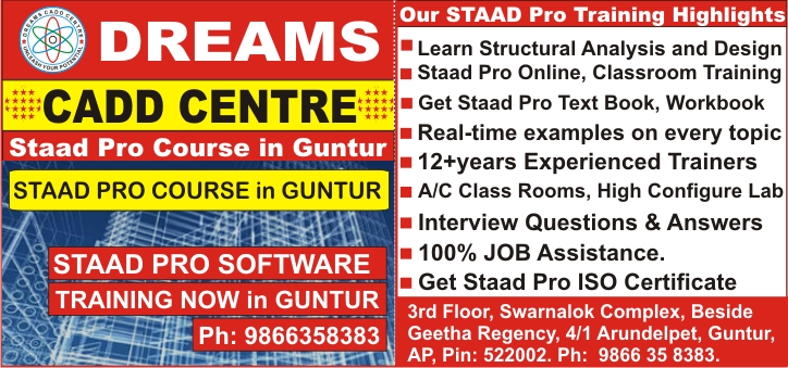 Staad Pro Course in Guntur, Staad Pro Training in Guntur Highlights, Staad Pro Training Institutes in Guntur